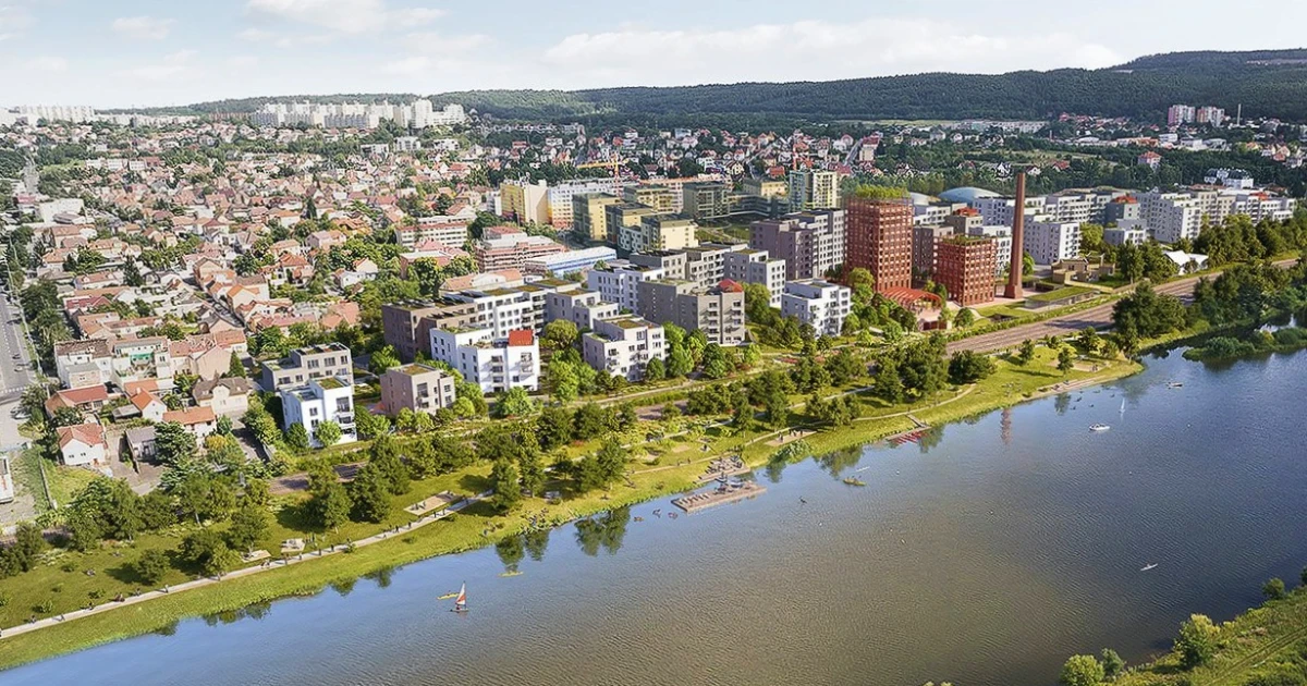 Vizualizace okolí projektu Viladům Okružní - bydlení u řeky v zeleni na dosah centra Prahy